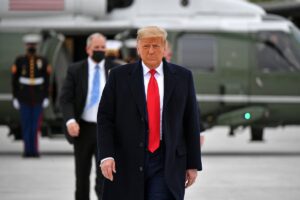 US President Donald Trump steps off Marine One to board Air Force One before departing Harlingen, Texas on Jan. 12, 2021. (AFP)