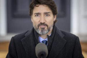 Canadian Prime Minister Justin Trudeau speaks during a Covid-19 pandemic briefing from Rideau Cottage in Ottawa on November 20, 2020. (AFP)