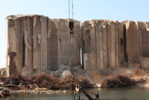 A view shows the grain silo that was damaged in a massive explosion at Beirut port, Lebanon. (Reuters)