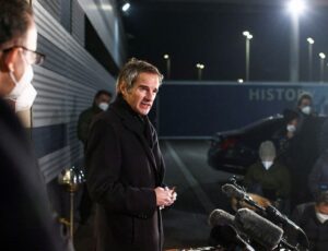 International Atomic Energy Agency (IAEA) Director General Rafael Grossi addresses the media upon his arrival from Tehran, at Vienna International Airport in Schwechat, Austria February 21, 2021. (Reuters)