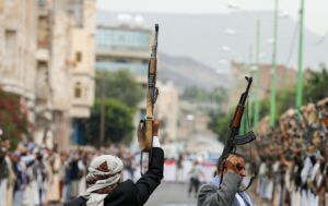 Houthi followers wave up their weapons during a gathering in Sanaa, Yemen. (File photo: Reuters)