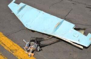 Remnants of the wreckage from the explosive drone that tried to target Abha Int’l Airport in Saudi Arabia. (Twitter/@SaudiEmbassyUSA)