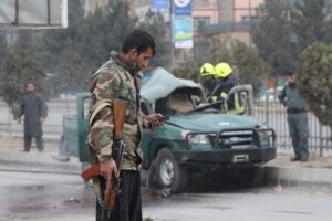 Policemen arrive at a site of a bomb blast which killed at least two people and injured five others, in Kabul on February 21, 2021. (File photo: AFP)