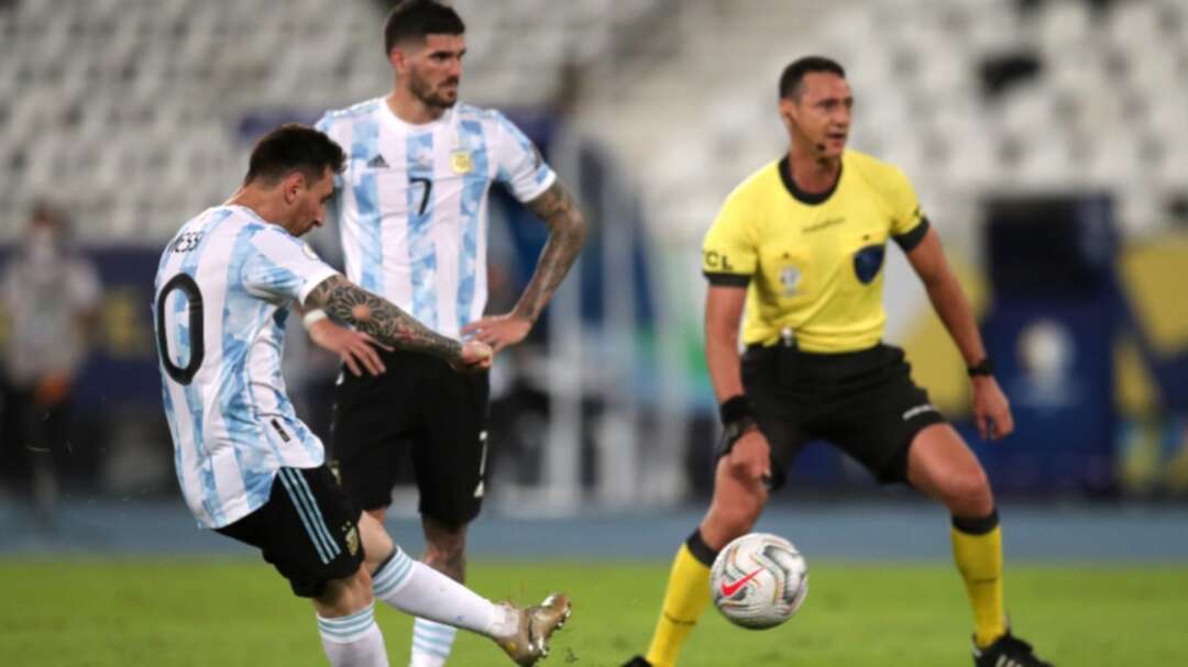 After scoring for Argentina, Lionel Messi mimics Diego Maradona in the Copa America