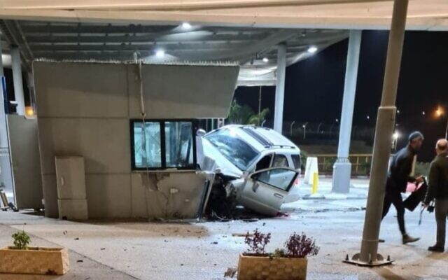 The Te’enim Checkpoint in the West Bank after a Palestinian teen rammed a guard and was shot, December 6, 2021 (Defense Ministry Border Crossing Authority)