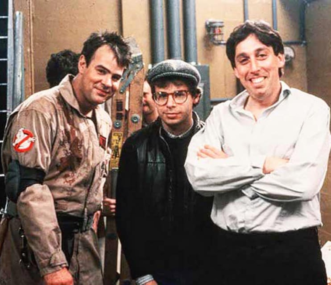 Dan Aykroyd, Rick Moranis and Ivan Reitman on the set of Ghostbusters/Facebook page